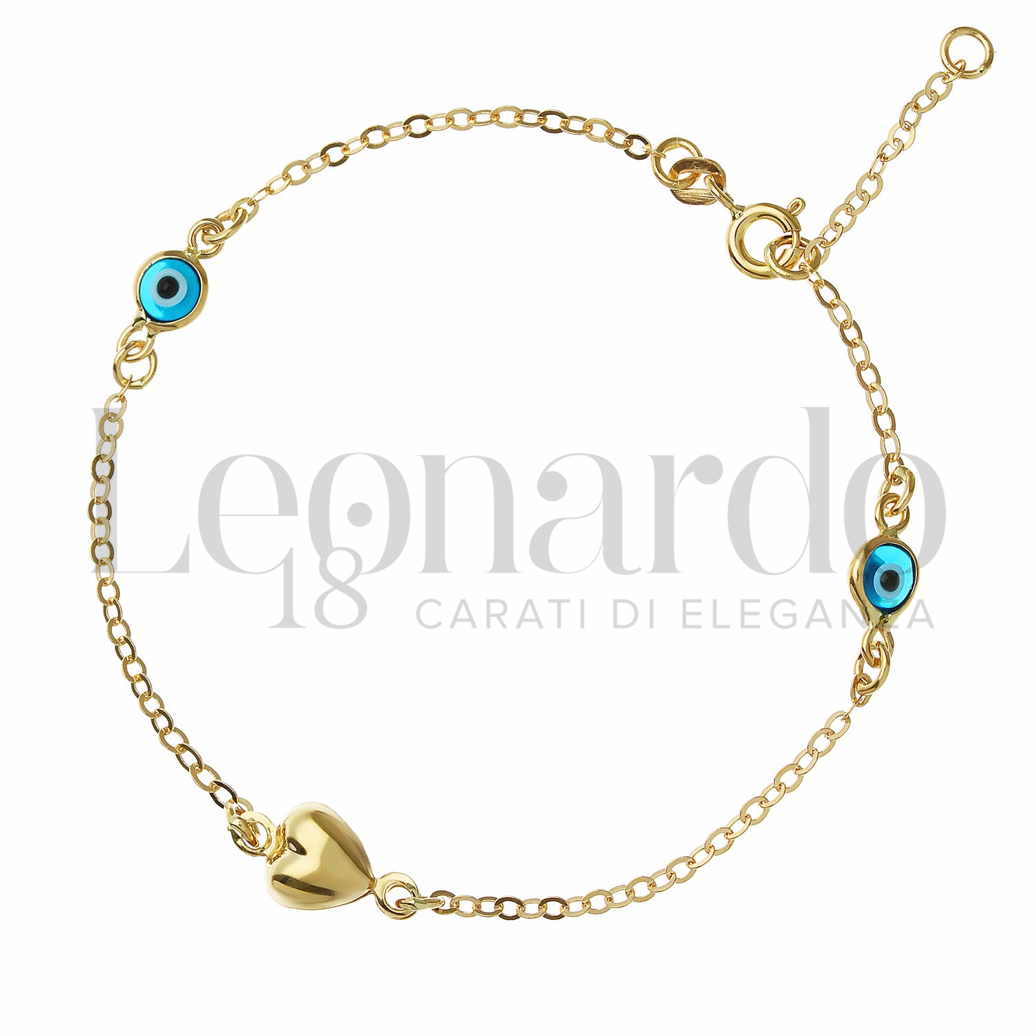 Bracciale Occhio Greco e Cuoricino in Oro 18 Carati