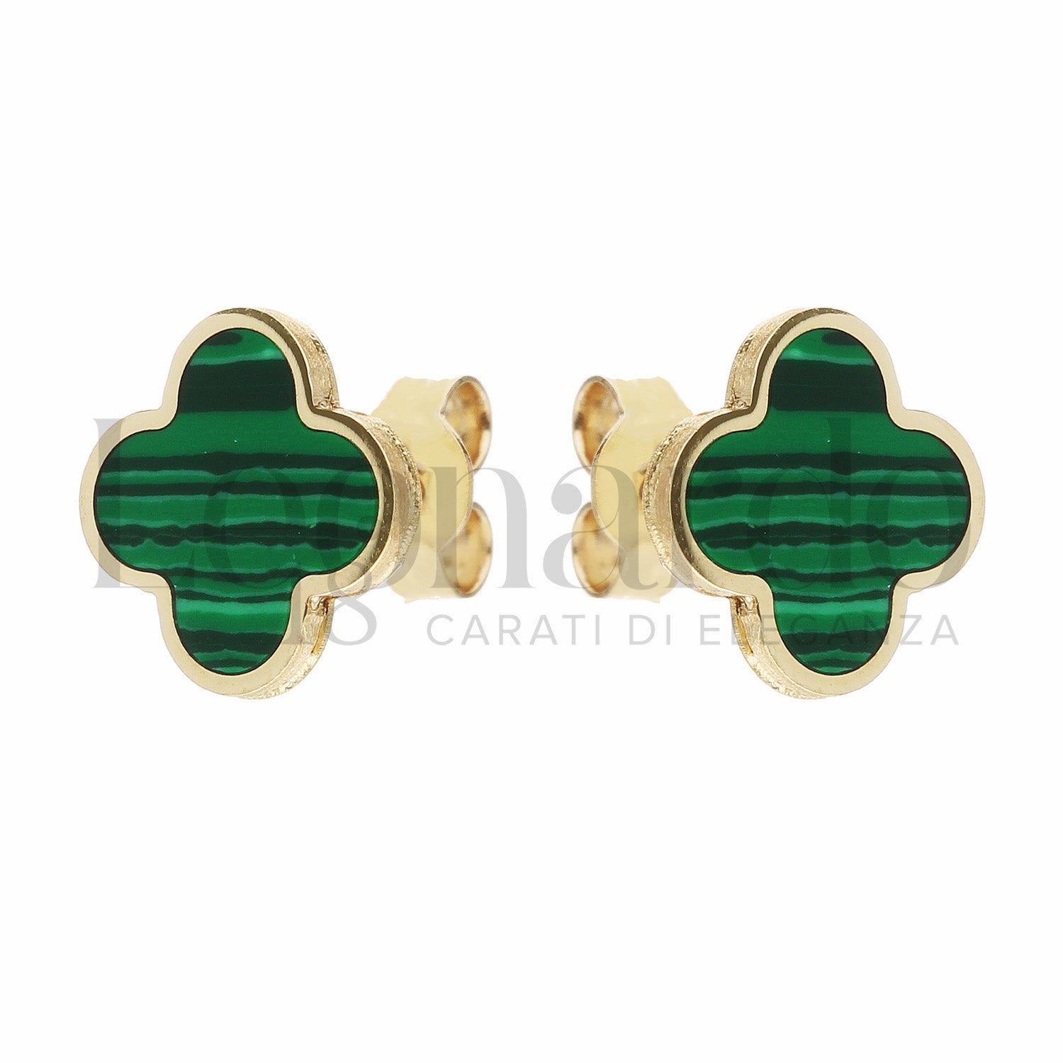 Orecchini Quadrifoglio con Malachite in Oro Giallo